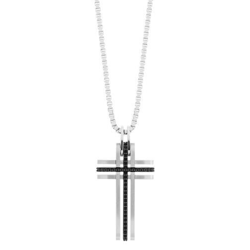 Collana per uomo  Swarovski Cross Black & Steel Pendente a croce